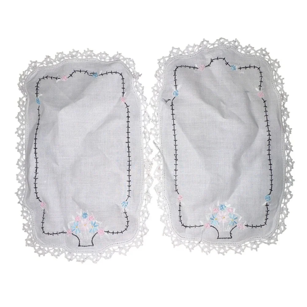 Vintage Lot 5 Hand Embroidered Table Linens Doilies Floral Needlework Lace